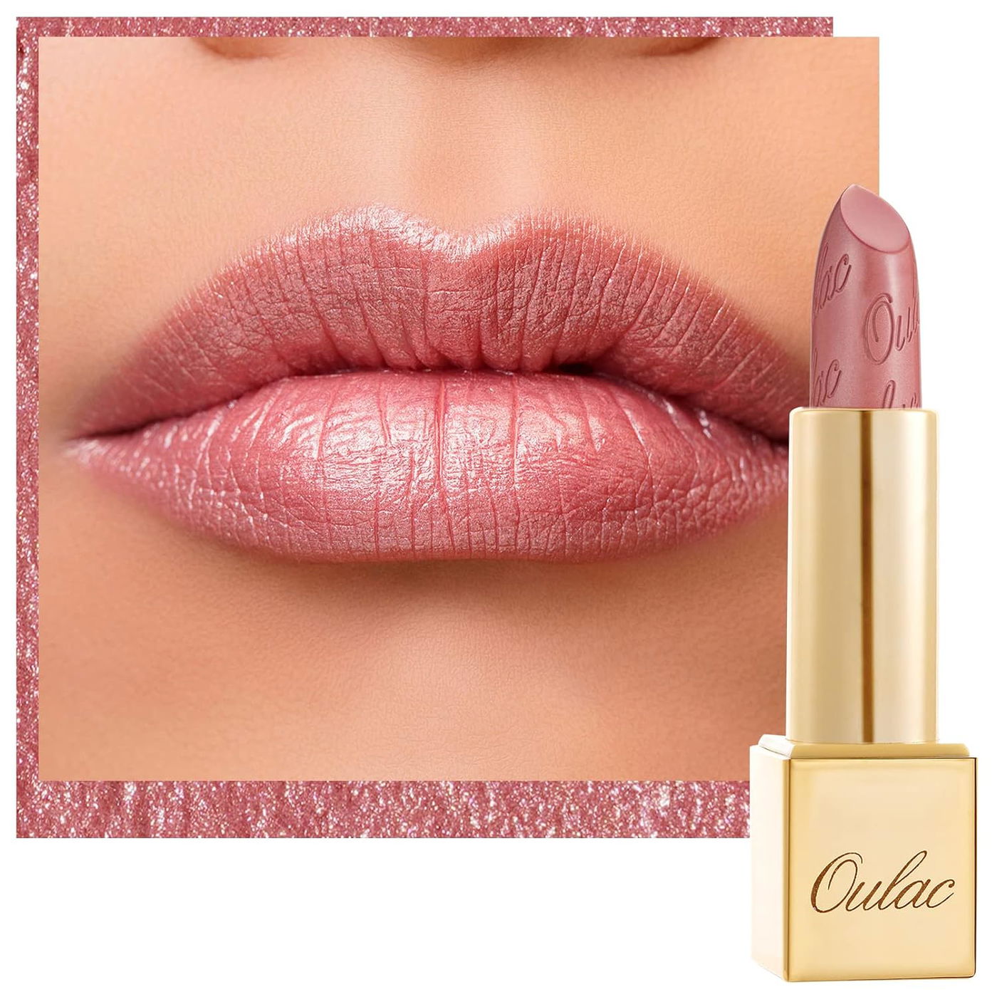 Oulac Light Pink Lipstick for Women with Metallic 3D Shine kapak resmi